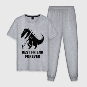 Мужская пижама хлопок с принтом Годзилла Best friend в Петрозаводске, 100% хлопок | брюки и футболка прямого кроя, без карманов, на брюках мягкая резинка на поясе и по низу штанин
 | годзилла | динозавр | друг | лучший | навек | навсегда | тираннозавр