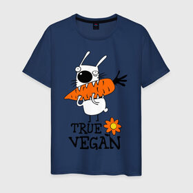 Мужская футболка хлопок с принтом True vegan (истинный веган) в Петрозаводске, 100% хлопок | прямой крой, круглый вырез горловины, длина до линии бедер, слегка спущенное плечо. | carrot | flower | rabbit | true | vegan | веган | заяц | истинный | морковка | ролик | цветок | экология