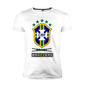 Мужская футболка премиум с принтом Сборная Бразилии по футболу в Петрозаводске, 92% хлопок, 8% лайкра | приталенный силуэт, круглый вырез ворота, длина до линии бедра, короткий рукав | brazzers | бразилия