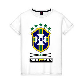 Женская футболка хлопок с принтом Сборная Бразилии по футболу в Петрозаводске, 100% хлопок | прямой крой, круглый вырез горловины, длина до линии бедер, слегка спущенное плечо | brazzers | бразилия