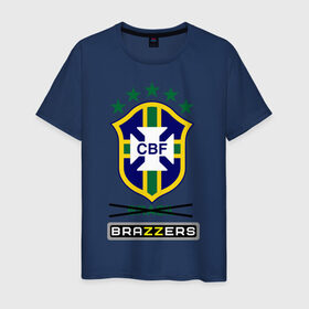Мужская футболка хлопок с принтом Сборная Бразилии по футболу в Петрозаводске, 100% хлопок | прямой крой, круглый вырез горловины, длина до линии бедер, слегка спущенное плечо. | brazzers | бразилия