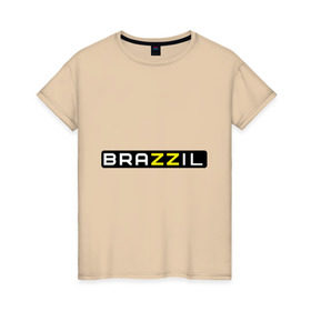 Женская футболка хлопок с принтом Brazzil в Петрозаводске, 100% хлопок | прямой крой, круглый вырез горловины, длина до линии бедер, слегка спущенное плечо | brazzers | бразилия