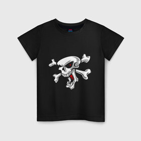 Детская футболка хлопок с принтом Череп и кости в Петрозаводске, 100% хлопок | круглый вырез горловины, полуприлегающий силуэт, длина до линии бедер | веселый | голова | кости | пират. роджер | селет | череп