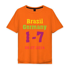 Мужская футболка хлопок Oversize с принтом Бразилия - Германия в Петрозаводске, 100% хлопок | свободный крой, круглый ворот, “спинка” длиннее передней части | 