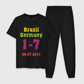 Мужская пижама хлопок с принтом Бразилия - Германия в Петрозаводске, 100% хлопок | брюки и футболка прямого кроя, без карманов, на брюках мягкая резинка на поясе и по низу штанин
 | 