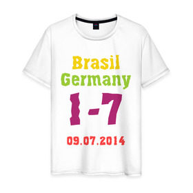 Мужская футболка хлопок с принтом Бразилия - Германия в Петрозаводске, 100% хлопок | прямой крой, круглый вырез горловины, длина до линии бедер, слегка спущенное плечо. | 
