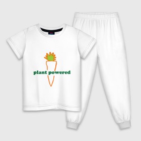 Детская пижама хлопок с принтом Vegetarian plant powered в Петрозаводске, 100% хлопок |  брюки и футболка прямого кроя, без карманов, на брюках мягкая резинка на поясе и по низу штанин
 | carrot | plant | power | vegan. vegeterian | веган | вегетарианец | заряжен | морковь | овощи | растение | сила | фрукты