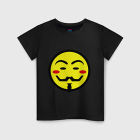 Детская футболка хлопок с принтом Вендетта смайлик в Петрозаводске, 100% хлопок | круглый вырез горловины, полуприлегающий силуэт, длина до линии бедер | Тематика изображения на принте: vendetta | анонимус | вендетта | гай | значит | маска | смайл | фокс
