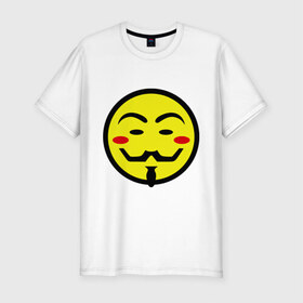 Мужская футболка премиум с принтом Вендетта смайлик в Петрозаводске, 92% хлопок, 8% лайкра | приталенный силуэт, круглый вырез ворота, длина до линии бедра, короткий рукав | Тематика изображения на принте: vendetta | анонимус | вендетта | гай | значит | маска | смайл | фокс