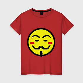 Женская футболка хлопок с принтом Вендетта смайлик в Петрозаводске, 100% хлопок | прямой крой, круглый вырез горловины, длина до линии бедер, слегка спущенное плечо | vendetta | анонимус | вендетта | гай | значит | маска | смайл | фокс
