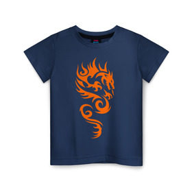 Детская футболка хлопок с принтом Пылающий дракон в Петрозаводске, 100% хлопок | круглый вырез горловины, полуприлегающий силуэт, длина до линии бедер | 