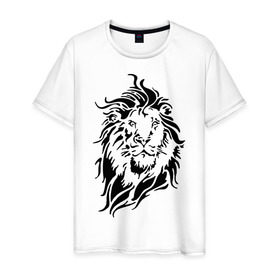 Мужская футболка хлопок с принтом Лев в Петрозаводске, 100% хлопок | прямой крой, круглый вырез горловины, длина до линии бедер, слегка спущенное плечо. | lion | голова | грива | зверь | лев | хищник | царь