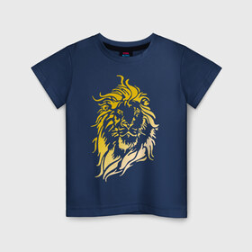 Детская футболка хлопок с принтом Лев золотой в Петрозаводске, 100% хлопок | круглый вырез горловины, полуприлегающий силуэт, длина до линии бедер | Тематика изображения на принте: голова | грива | зверь | золото | лев | металл | хищник | царь