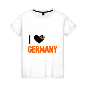 Женская футболка хлопок с принтом I love Germany в Петрозаводске, 100% хлопок | прямой крой, круглый вырез горловины, длина до линии бедер, слегка спущенное плечо | deutsch | football | germany | heart | love | германия | люблю | мяч | сердце | футбол