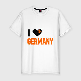 Мужская футболка премиум с принтом I love Germany в Петрозаводске, 92% хлопок, 8% лайкра | приталенный силуэт, круглый вырез ворота, длина до линии бедра, короткий рукав | deutsch | football | germany | heart | love | германия | люблю | мяч | сердце | футбол