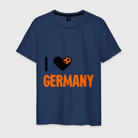 Мужская футболка хлопок с принтом I love Germany в Петрозаводске, 100% хлопок | прямой крой, круглый вырез горловины, длина до линии бедер, слегка спущенное плечо. | deutsch | football | germany | heart | love | германия | люблю | мяч | сердце | футбол