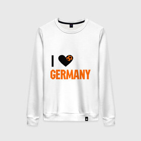 Женский свитшот хлопок с принтом I love Germany в Петрозаводске, 100% хлопок | прямой крой, круглый вырез, на манжетах и по низу широкая трикотажная резинка  | deutsch | football | germany | heart | love | германия | люблю | мяч | сердце | футбол