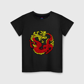 Детская футболка хлопок с принтом Красный дракон в Петрозаводске, 100% хлопок | круглый вырез горловины, полуприлегающий силуэт, длина до линии бедер | дракон | китайский | красный | мифология | огонь | пламя