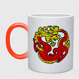Кружка хамелеон с принтом Красный дракон в Петрозаводске, керамика | меняет цвет при нагревании, емкость 330 мл | дракон | китайский | красный | мифология | огонь | пламя