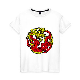 Женская футболка хлопок с принтом Красный дракон в Петрозаводске, 100% хлопок | прямой крой, круглый вырез горловины, длина до линии бедер, слегка спущенное плечо | дракон | китайский | красный | мифология | огонь | пламя