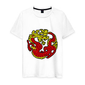 Мужская футболка хлопок с принтом Красный дракон в Петрозаводске, 100% хлопок | прямой крой, круглый вырез горловины, длина до линии бедер, слегка спущенное плечо. | дракон | китайский | красный | мифология | огонь | пламя