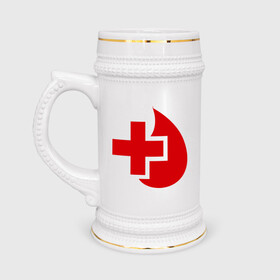 Кружка пивная с принтом Донор в Петрозаводске,  керамика (Материал выдерживает высокую температуру, стоит избегать резкого перепада температур) |  объем 630 мл | донор | красный крест | крест | кровь | медицина | сердце