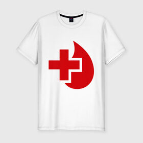 Мужская футболка премиум с принтом Донор в Петрозаводске, 92% хлопок, 8% лайкра | приталенный силуэт, круглый вырез ворота, длина до линии бедра, короткий рукав | Тематика изображения на принте: донор | красный крест | крест | кровь | медицина | сердце