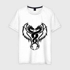 Мужская футболка хлопок с принтом Два дракона в Петрозаводске, 100% хлопок | прямой крой, круглый вырез горловины, длина до линии бедер, слегка спущенное плечо. | Тематика изображения на принте: 