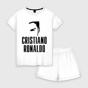 Женская пижама с шортиками хлопок с принтом Cristiano Ronaldo 7 в Петрозаводске, 100% хлопок | футболка прямого кроя, шорты свободные с широкой мягкой резинкой | cristiano ronaldo | мяч | спорт | футбол