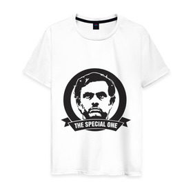 Мужская футболка хлопок с принтом Jose Mourinho (Жозе Моуринью) в Петрозаводске, 100% хлопок | прямой крой, круглый вырез горловины, длина до линии бедер, слегка спущенное плечо. | jose mourinho | жозе моуринью | мяч | спорт | футбол