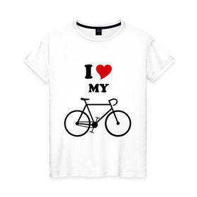 Женская футболка хлопок с принтом Я люблю велосипед в Петрозаводске, 100% хлопок | прямой крой, круглый вырез горловины, длина до линии бедер, слегка спущенное плечо | велик | велосипед | девушка | сердечко | я