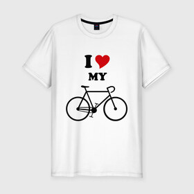 Мужская футболка премиум с принтом Я люблю велосипед в Петрозаводске, 92% хлопок, 8% лайкра | приталенный силуэт, круглый вырез ворота, длина до линии бедра, короткий рукав | велик | велосипед | девушка | сердечко | я