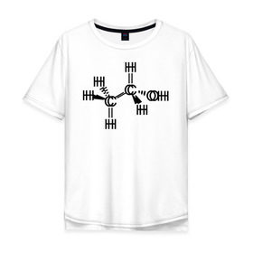 Мужская футболка хлопок Oversize с принтом Химическая формула спирт в Петрозаводске, 100% хлопок | свободный крой, круглый ворот, “спинка” длиннее передней части | спирт | формула | химия
