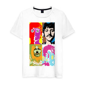 Мужская футболка хлопок с принтом The Beatles в Петрозаводске, 100% хлопок | прямой крой, круглый вырез горловины, длина до линии бедер, слегка спущенное плечо. | 