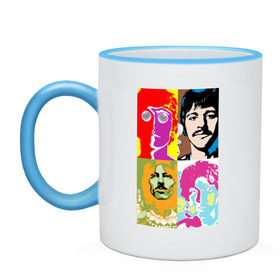 Кружка двухцветная с принтом The Beatles в Петрозаводске, керамика | объем — 330 мл, диаметр — 80 мм. Цветная ручка и кайма сверху, в некоторых цветах — вся внутренняя часть | 