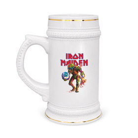 Кружка пивная с принтом Iron Maiden в Петрозаводске,  керамика (Материал выдерживает высокую температуру, стоит избегать резкого перепада температур) |  объем 630 мл | Тематика изображения на принте: iron maiden
