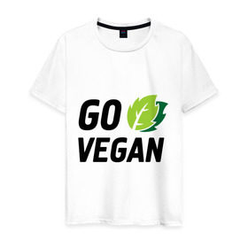 Мужская футболка хлопок с принтом Go vegan в Петрозаводске, 100% хлопок | прямой крой, круглый вырез горловины, длина до линии бедер, слегка спущенное плечо. | go | vegan | будь | веган | вегетарианец | здоровье