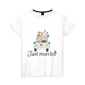 Женская футболка хлопок с принтом Женатики в Петрозаводске, 100% хлопок | прямой крой, круглый вырез горловины, длина до линии бедер, слегка спущенное плечо | брак | жена | женатики | жених | молодожены | муж | невеста | свадьба