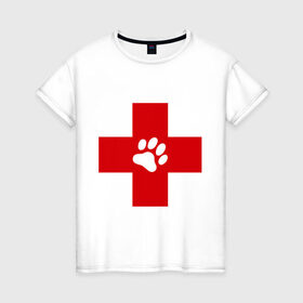 Женская футболка хлопок с принтом Ветеринар в Петрозаводске, 100% хлопок | прямой крой, круглый вырез горловины, длина до линии бедер, слегка спущенное плечо | Тематика изображения на принте: ветеринар | врач | доктор | красный | крест