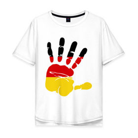 Мужская футболка хлопок Oversize с принтом Рука Германии в Петрозаводске, 100% хлопок | свободный крой, круглый ворот, “спинка” длиннее передней части | Тематика изображения на принте: германия | желтый | красный | ладонь | отпечаток | рука | след | флаг | черный
