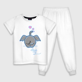 Детская пижама хлопок с принтом Слон с сердечками в Петрозаводске, 100% хлопок |  брюки и футболка прямого кроя, без карманов, на брюках мягкая резинка на поясе и по низу штанин
 | слон