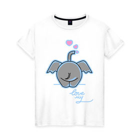 Женская футболка хлопок с принтом Слон с сердечками в Петрозаводске, 100% хлопок | прямой крой, круглый вырез горловины, длина до линии бедер, слегка спущенное плечо | слон