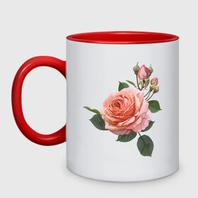 Кружка двухцветная с принтом Розовая роза в Петрозаводске, керамика | объем — 330 мл, диаметр — 80 мм. Цветная ручка и кайма сверху, в некоторых цветах — вся внутренняя часть | девушкам | розовая роза | цветок