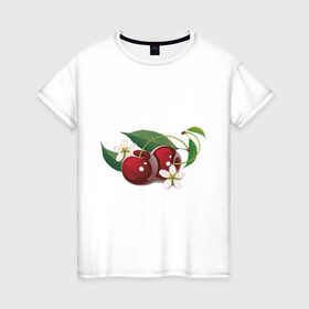 Женская футболка хлопок с принтом Сладкая вишенка в Петрозаводске, 100% хлопок | прямой крой, круглый вырез горловины, длина до линии бедер, слегка спущенное плечо | вишенка | вишня | сеток | фрукты | цветы