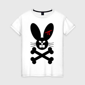 Женская футболка хлопок с принтом Зловещий заяц в Петрозаводске, 100% хлопок | прямой крой, круглый вырез горловины, длина до линии бедер, слегка спущенное плечо | животное | зловещий заяц | зубы | кости | кролик