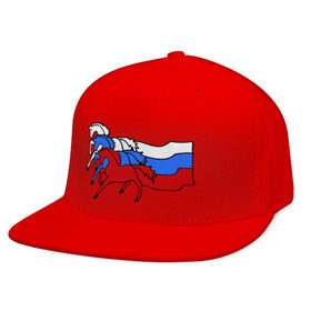 Кепка снепбек с прямым козырьком с принтом Сильная Россия в Петрозаводске, хлопок 100% |  | кони | лошадь | россия | сильная | триколор | тройка | флаг