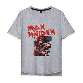 Мужская футболка хлопок Oversize с принтом Iron Maiden в Петрозаводске, 100% хлопок | свободный крой, круглый ворот, “спинка” длиннее передней части | гитара | скелет