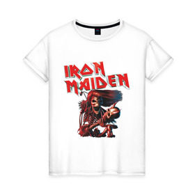 Женская футболка хлопок с принтом Iron Maiden в Петрозаводске, 100% хлопок | прямой крой, круглый вырез горловины, длина до линии бедер, слегка спущенное плечо | гитара | скелет