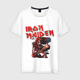 Мужская футболка хлопок с принтом Iron Maiden в Петрозаводске, 100% хлопок | прямой крой, круглый вырез горловины, длина до линии бедер, слегка спущенное плечо. | гитара | скелет