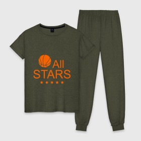 Женская пижама хлопок с принтом All stars (баскетбол) в Петрозаводске, 100% хлопок | брюки и футболка прямого кроя, без карманов, на брюках мягкая резинка на поясе и по низу штанин | basketball | все | звезды | мяч